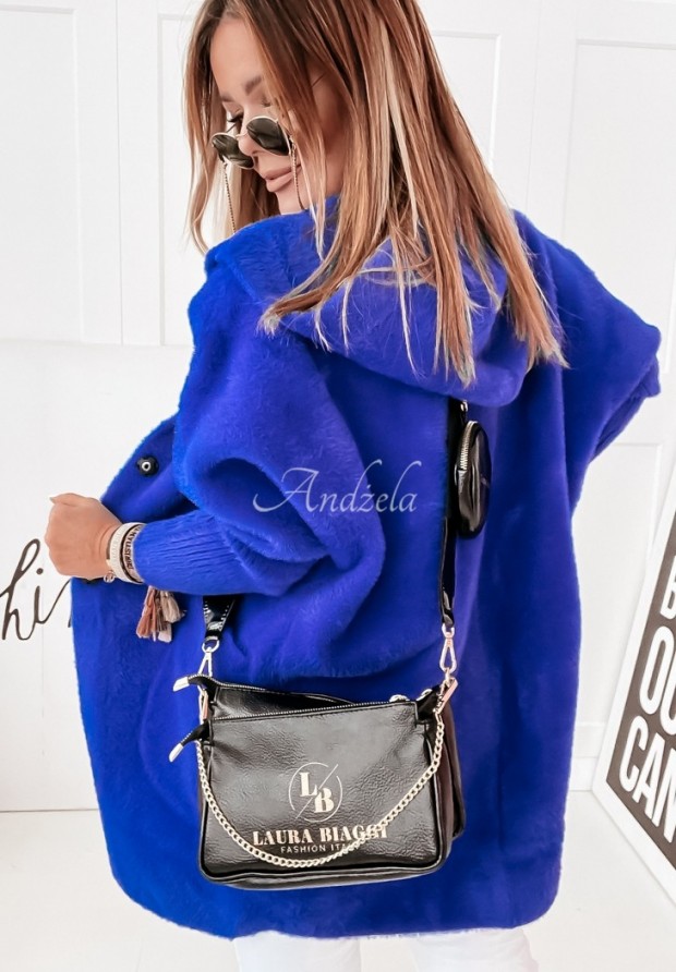 Mantel aus Alpaka mit Kapuze Montecarmelo Kobaltblau