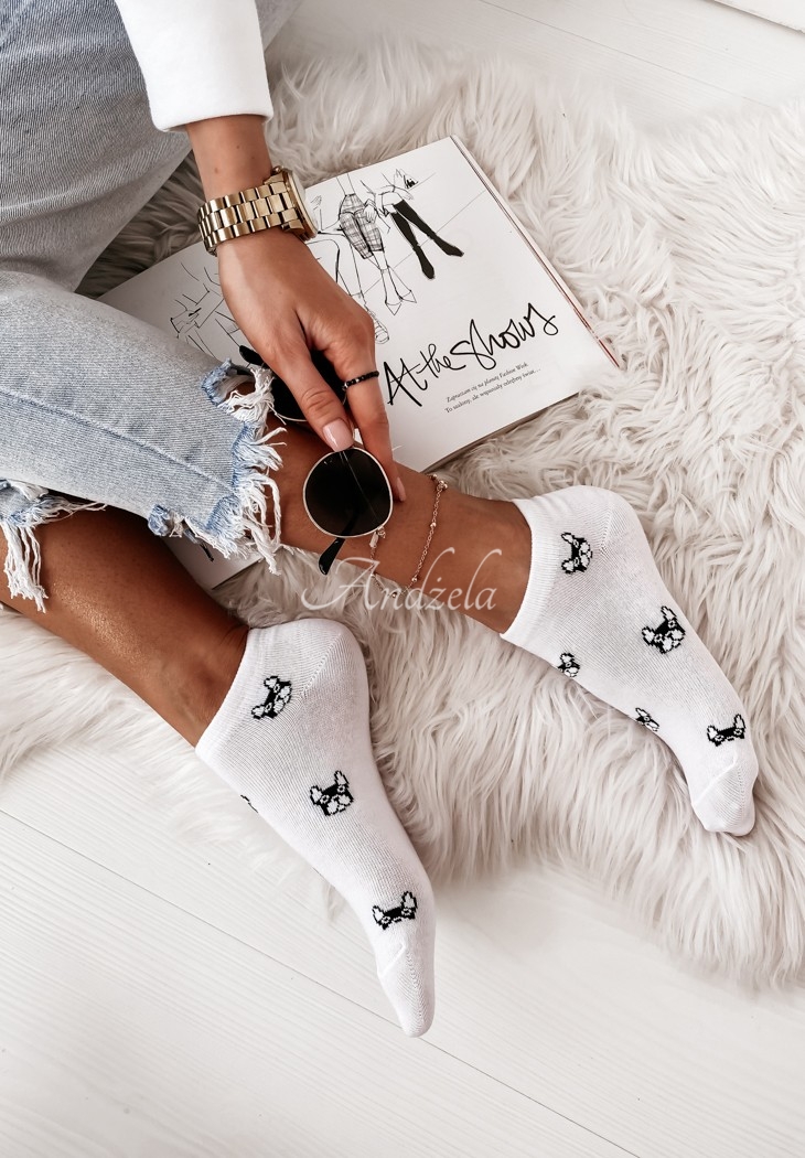 Doggy white patterned short socks