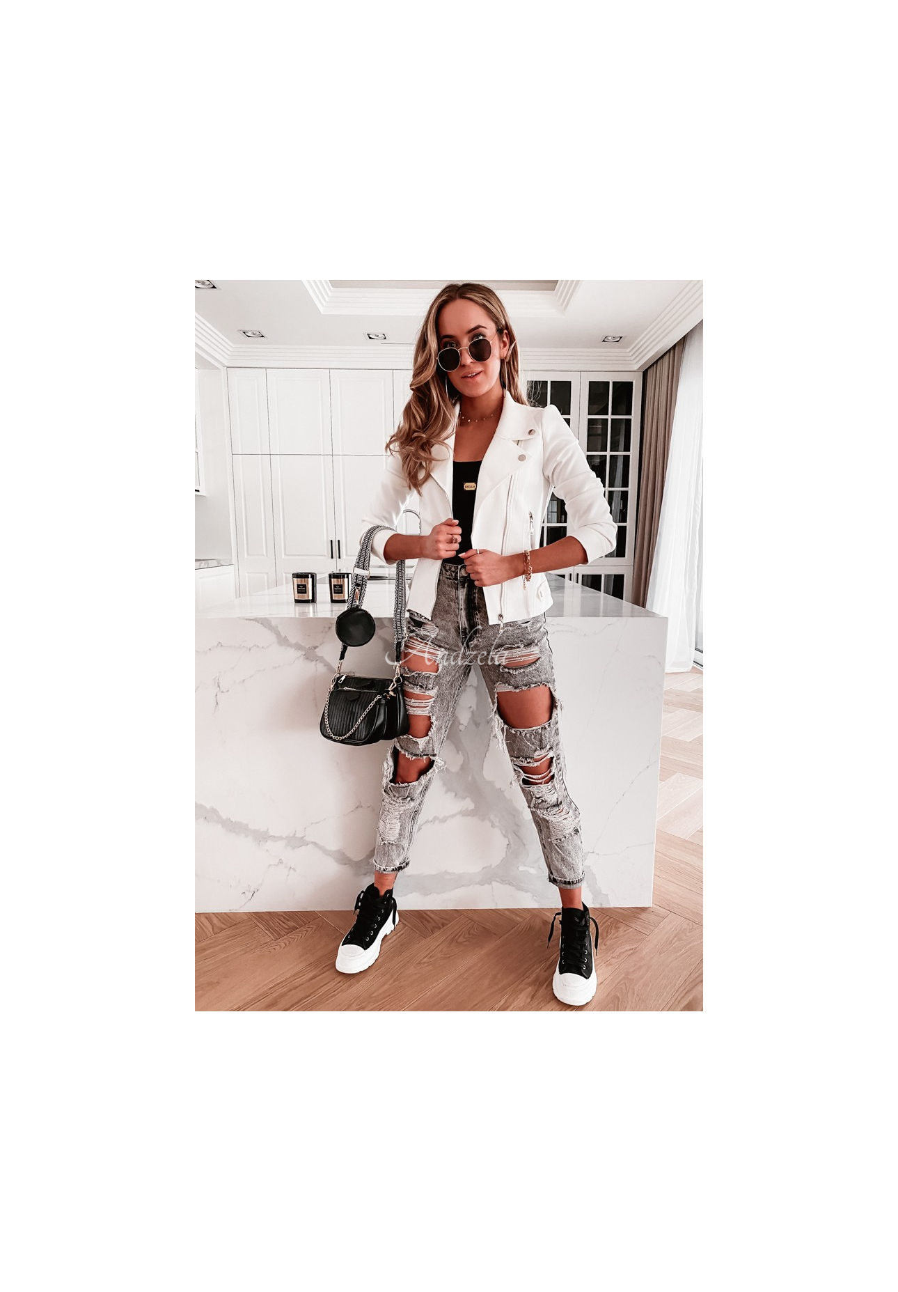 Bikerjacke aus Wildlederimitat Savage Ecru