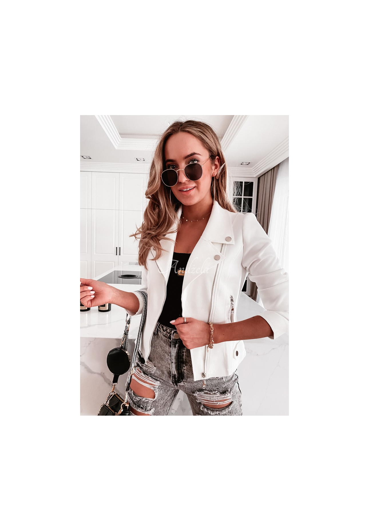 Bikerjacke aus Wildlederimitat Savage Ecru