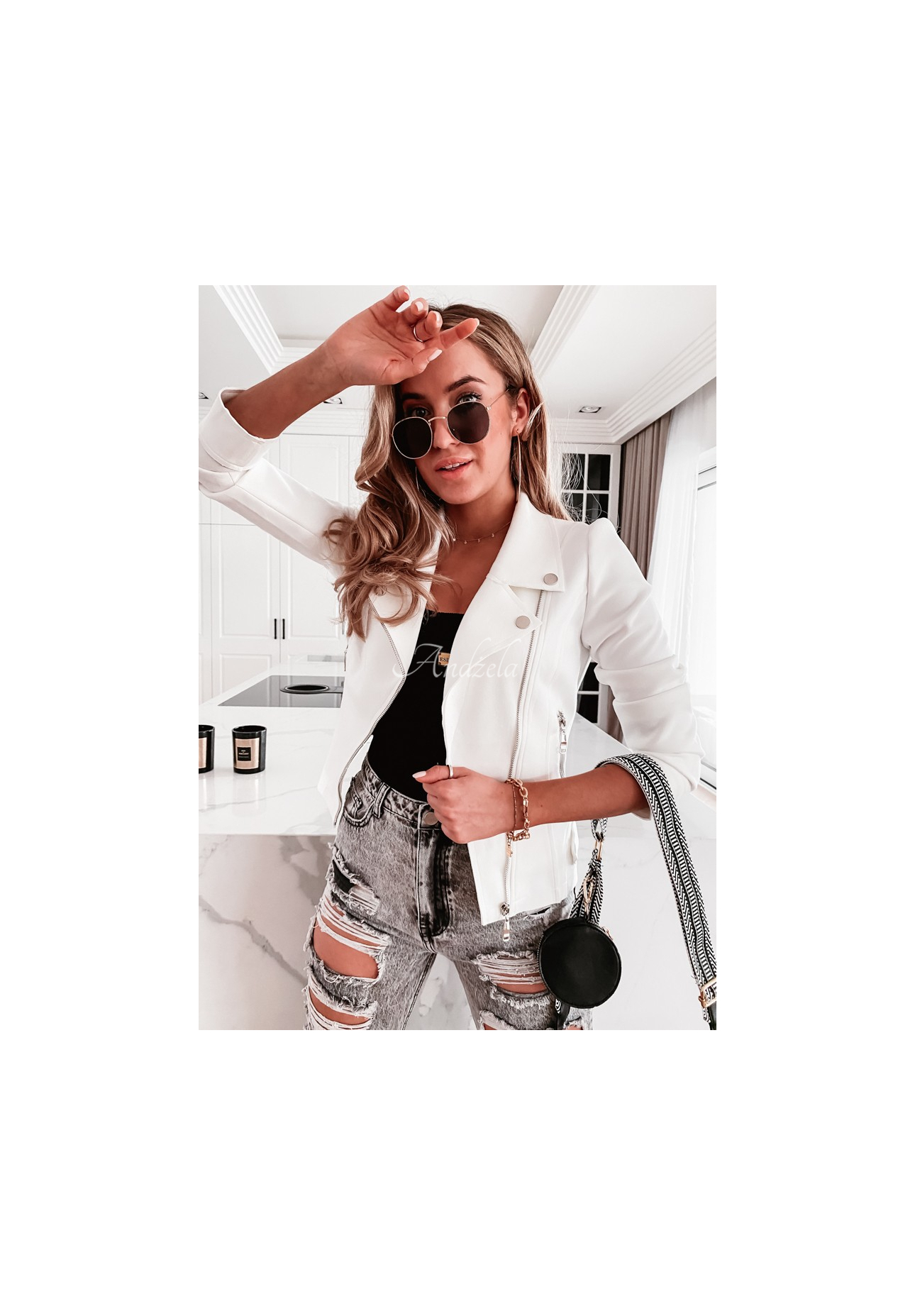 Bikerjacke aus Wildlederimitat Savage Ecru