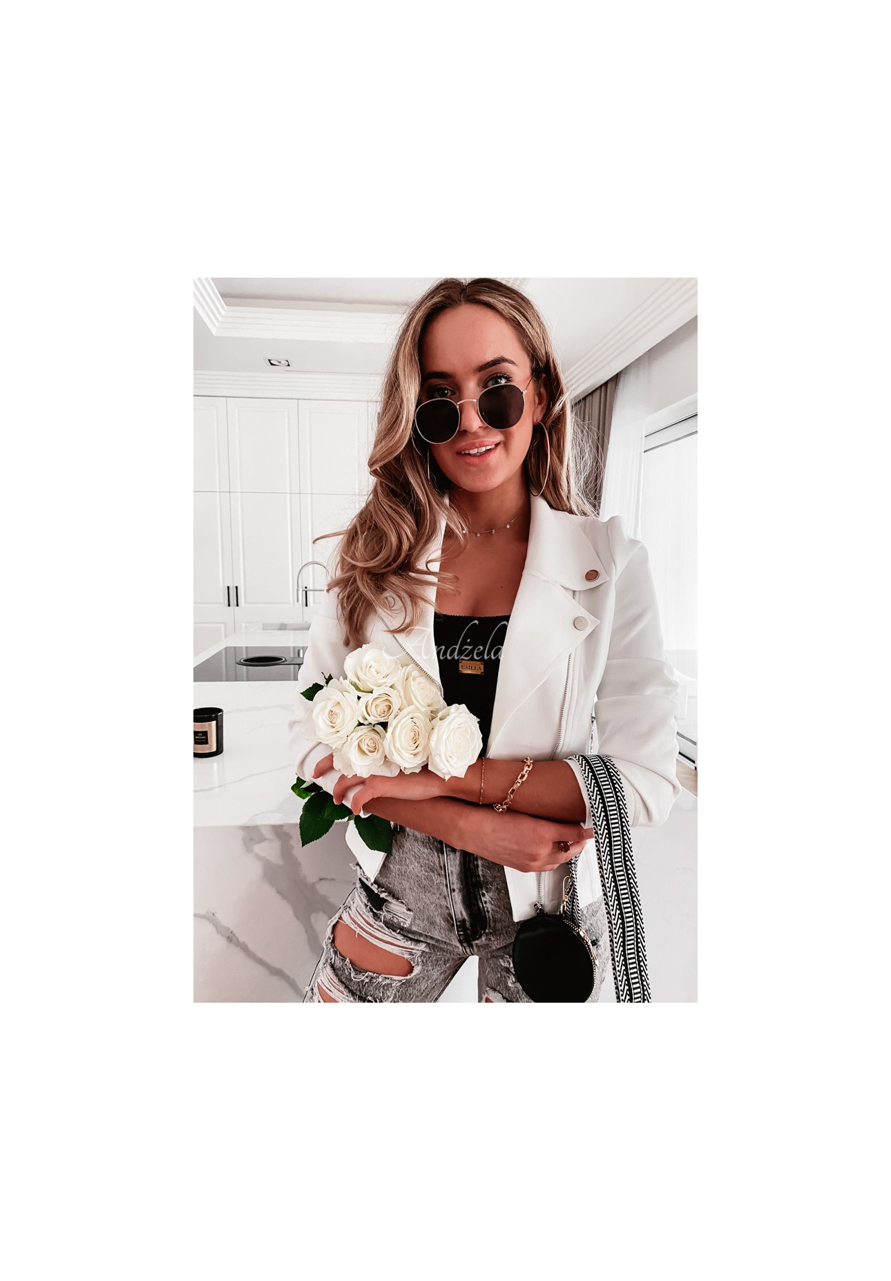 Bikerjacke aus Wildlederimitat Savage Ecru