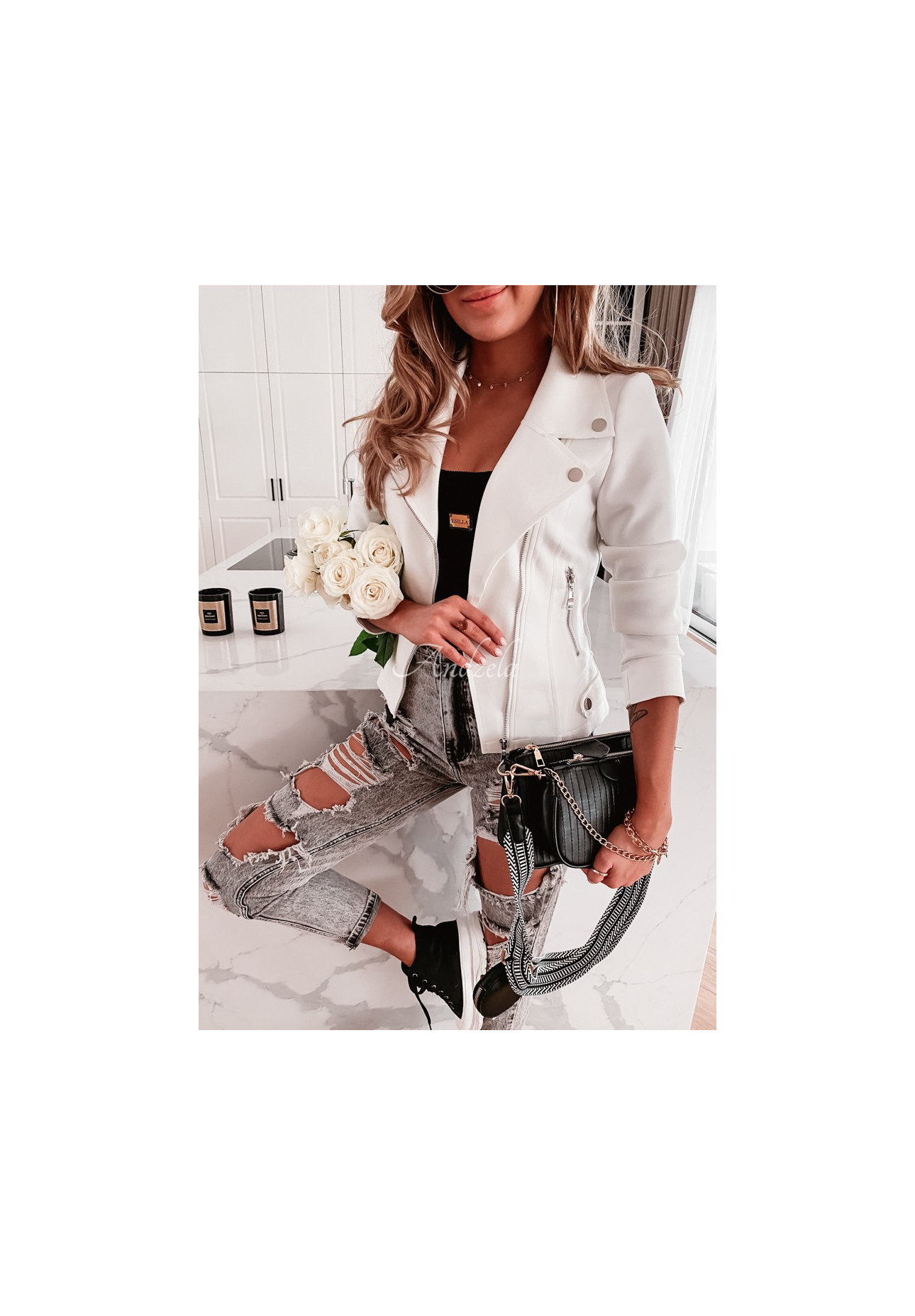 Bikerjacke aus Wildlederimitat Savage Ecru