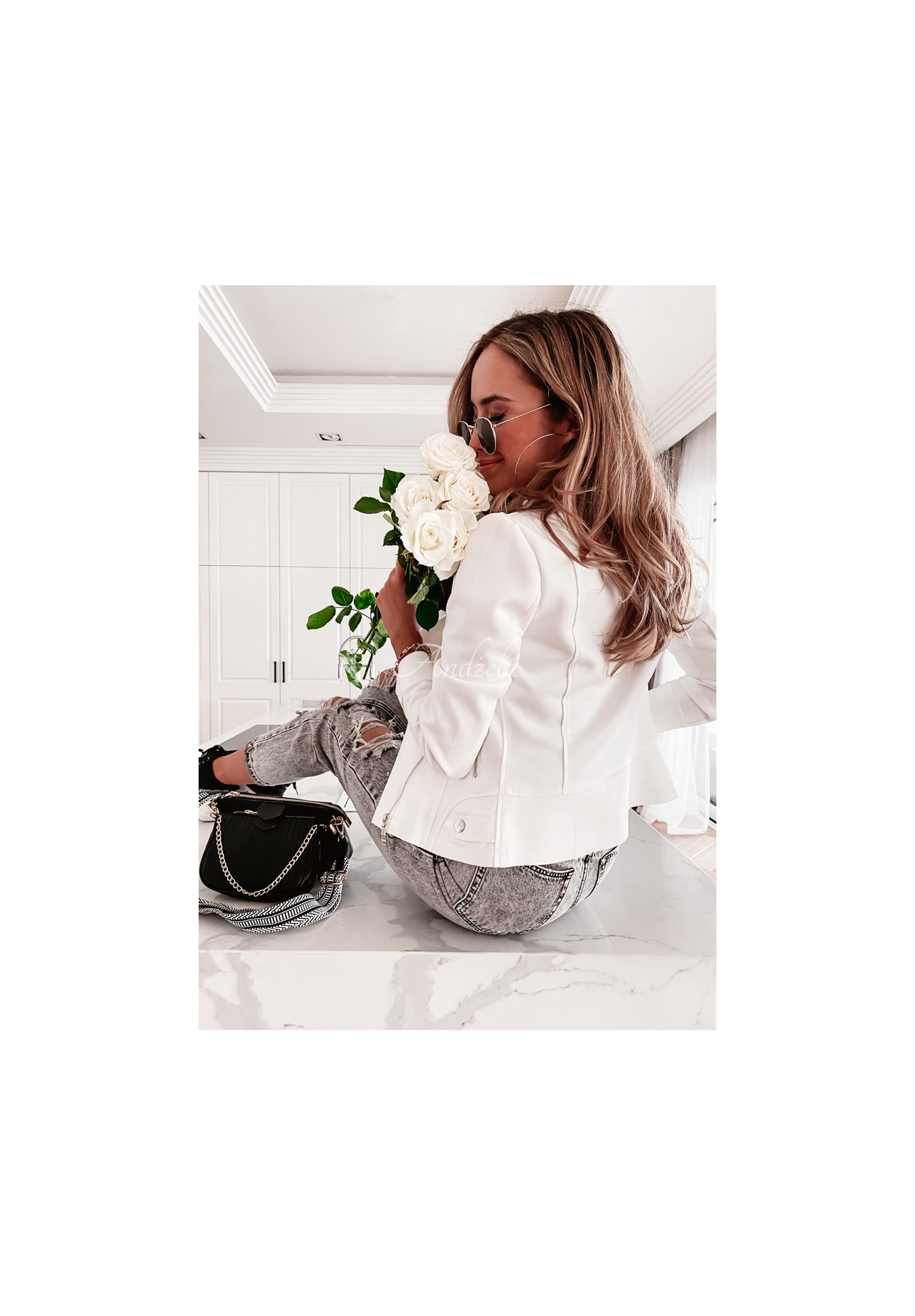 Bikerjacke aus Wildlederimitat Savage Ecru