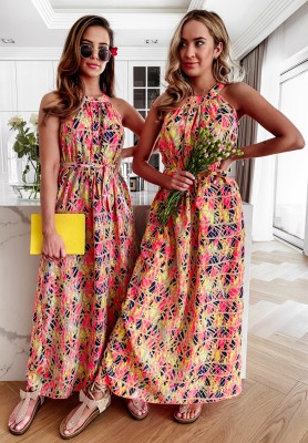 Gemustertes Maxikleid Denver Gelb-Rosa
