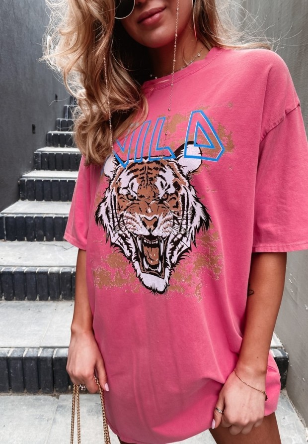 Langes T-Shirt mit Print Wild Pink