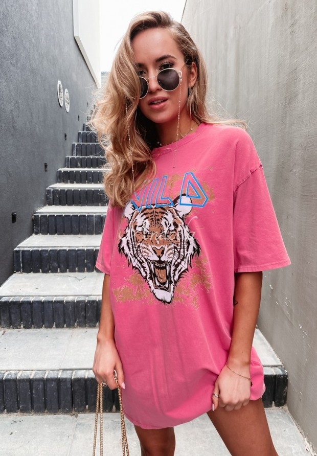 Langes T-Shirt mit Print Wild Pink