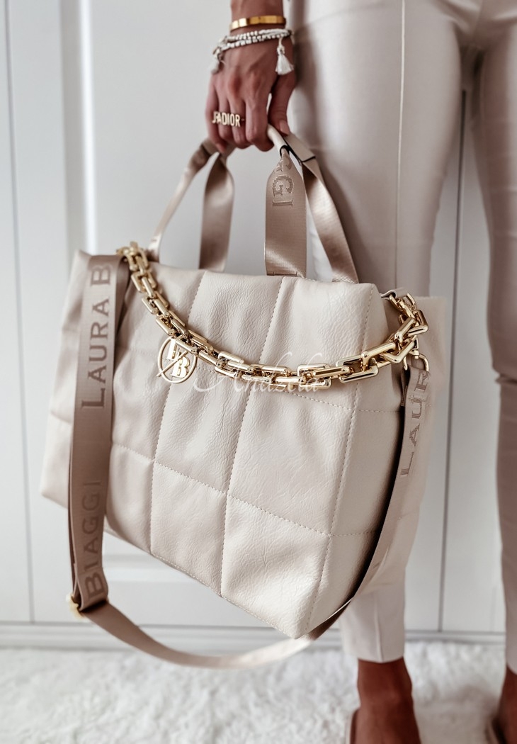 Quilted handbag with chain Purella nude