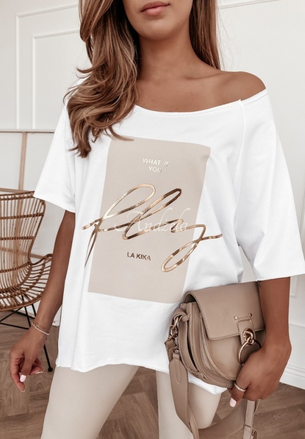 Oversize-T-Shirt mit Print „What If“ Weiß