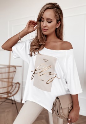 Oversize-T-Shirt mit Print „What If“ Weiß