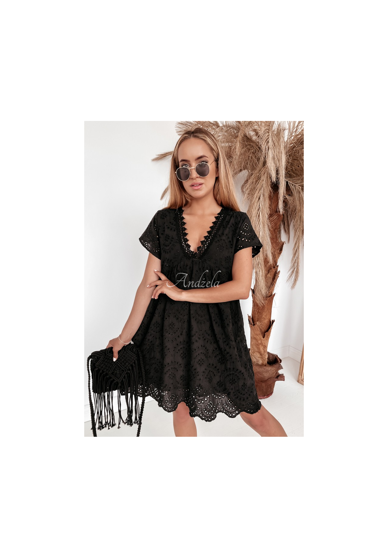 Kleid aus Ajour-Strick im Boho-Style Bethy Schwarz