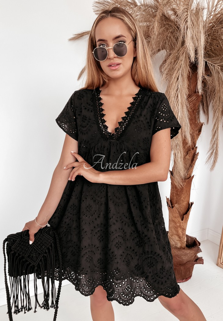 Bethy black openwork boho dress