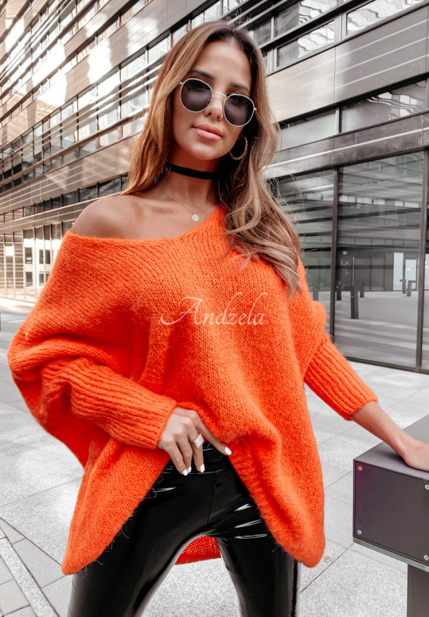 Oversize-Pullover mit V-Ausschnitt Tobby Orange