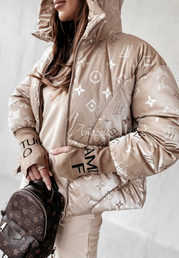 Gemusterte Kapuzenjacke Amituo Beige
