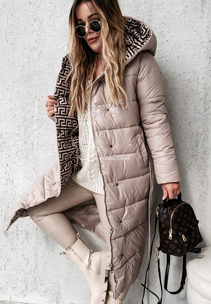 Lange Steppjacke mit Kapuze Rinna Beige