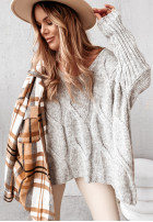 Oversize-Pullover mit dekorativem Webmuster Morley Grau