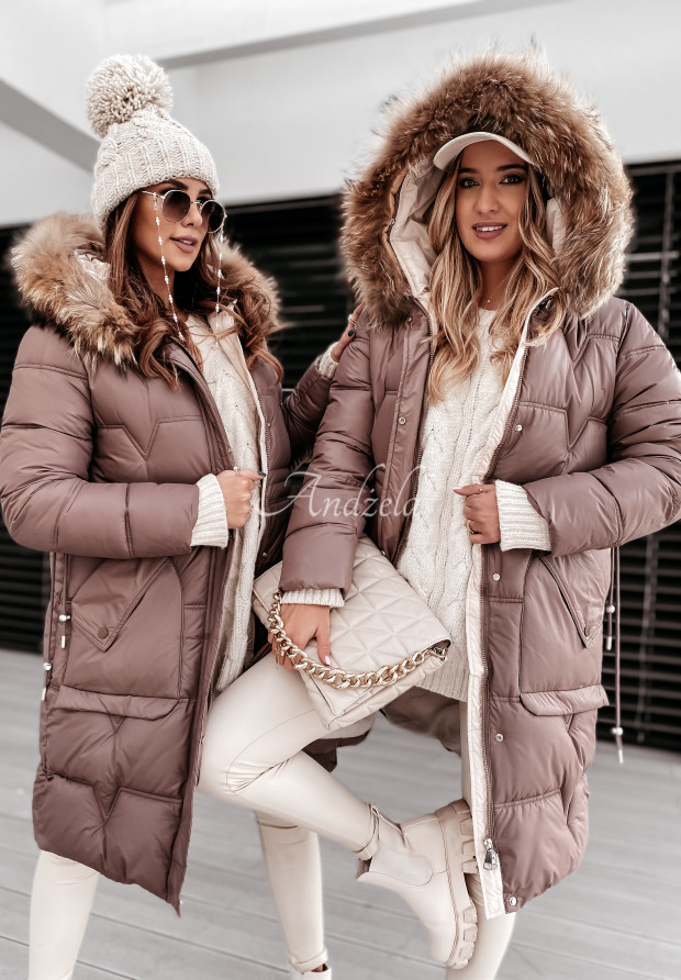 Lange Steppjacke Rivia Mokkafarben