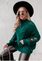 Sweter z ozdobnym splotem Cocomore Casual butelkowa zieleń