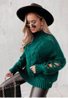 Sweter z ozdobnym splotem Cocomore Casual butelkowa zieleń