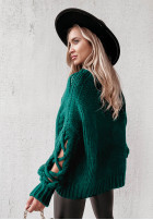 Sweter z ozdobnym splotem Cocomore Casual butelkowa zieleń