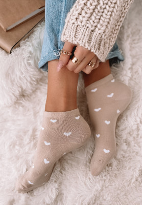 Hearts beige patterned short socks