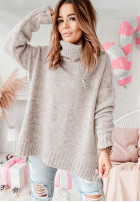 Pullover oversize z Rollkragenpulloverem Benin Beżowy 