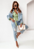 Krótka kurtka jeansowa oversize Mergie jasnoniebieska