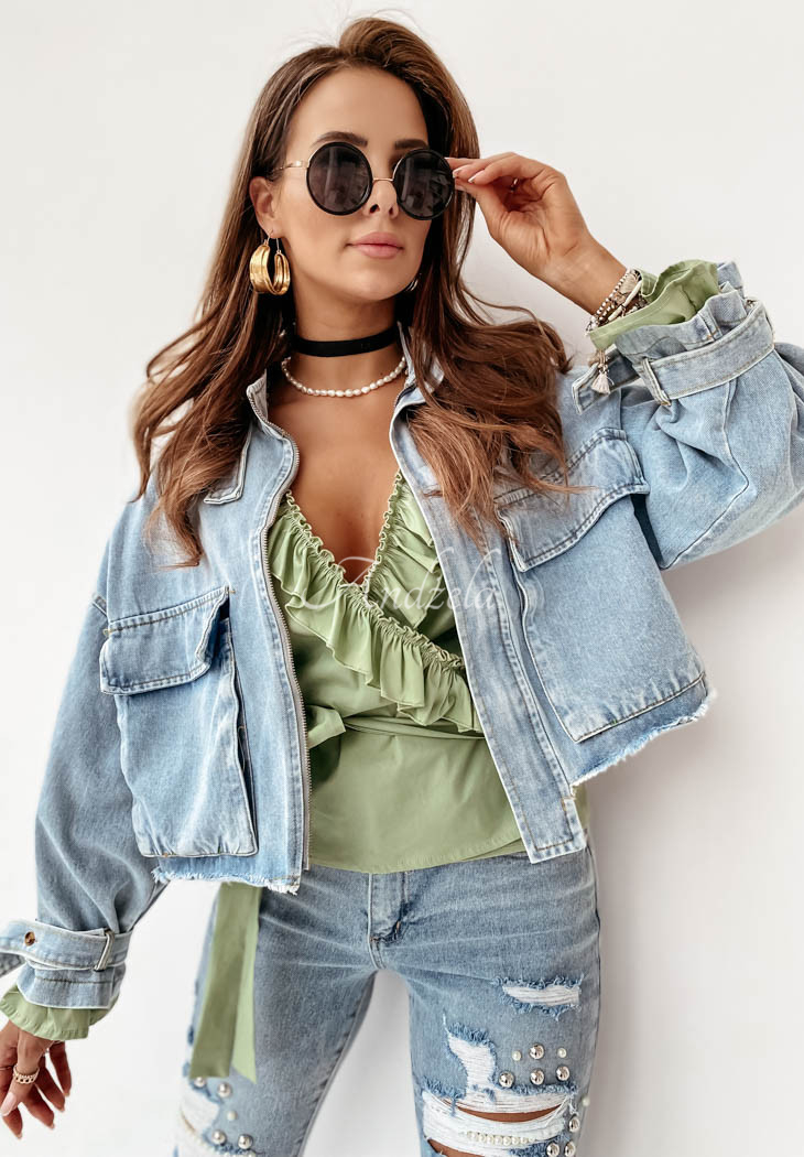 Kurze Oversize-Jeansjacke Mergie Hellblau