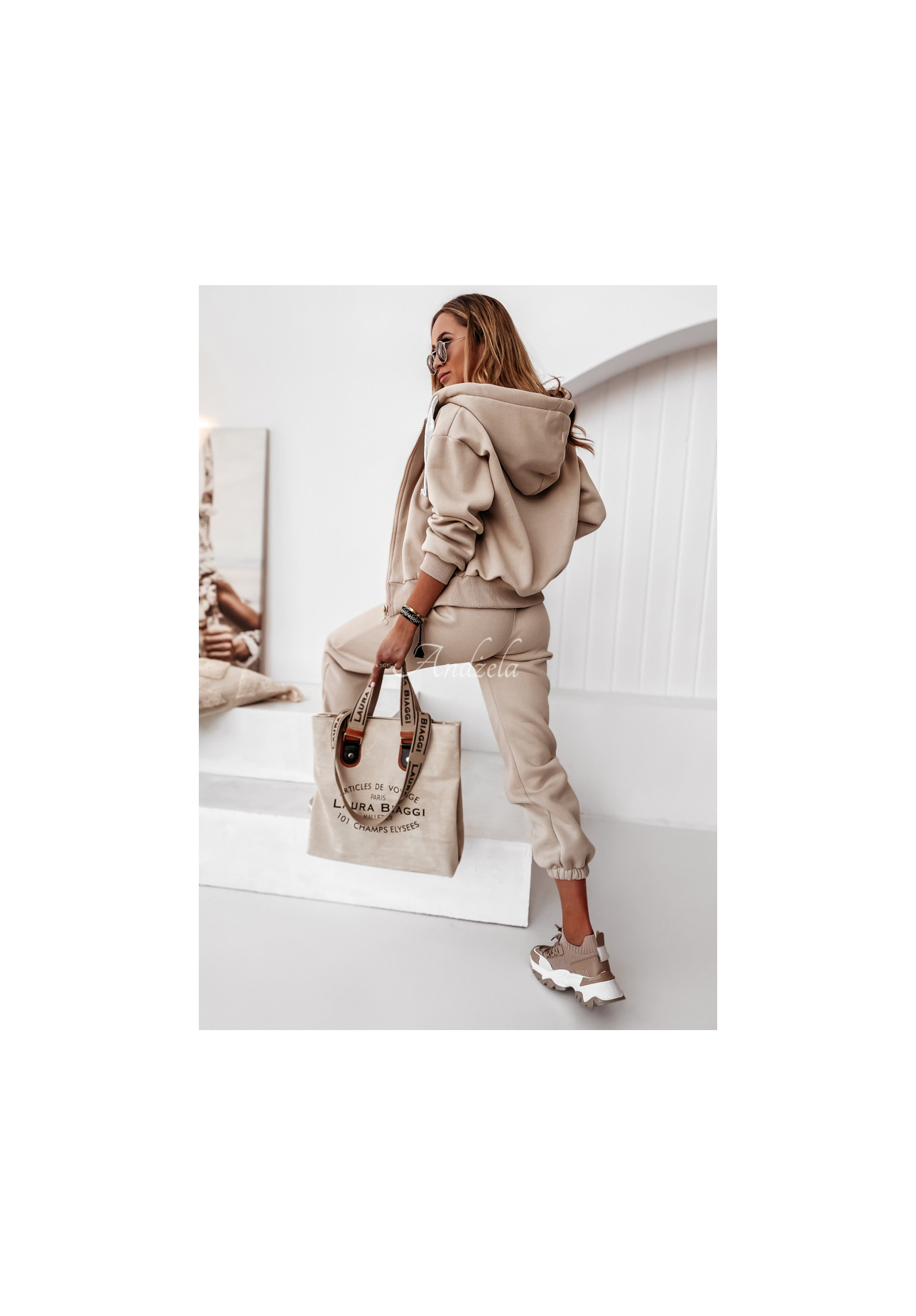 Schultertasche aus Wildlederimitat Voyage Beige