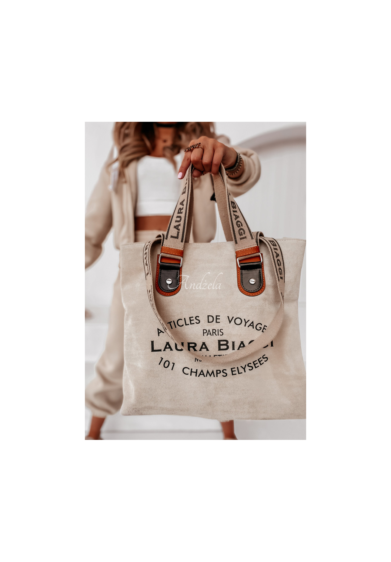 Schultertasche aus Wildlederimitat Voyage Beige