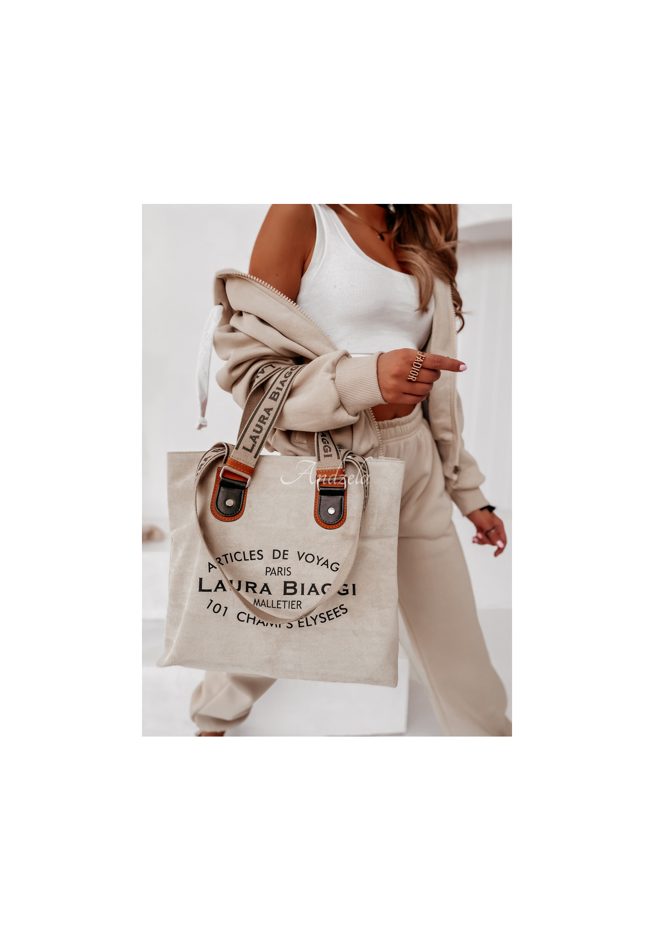Schultertasche aus Wildlederimitat Voyage Beige