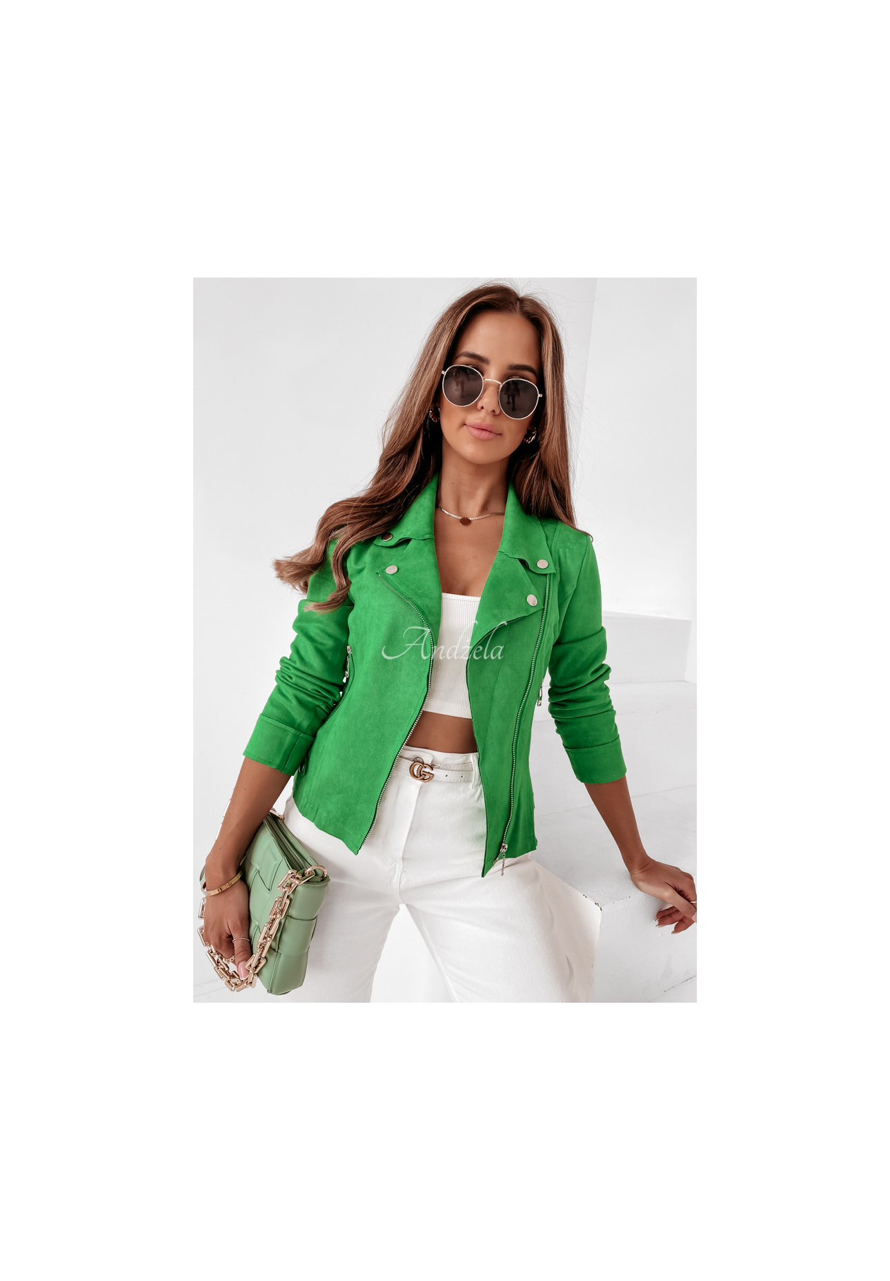 Bikerjacke aus Wildlederimitat Savage HellGrün