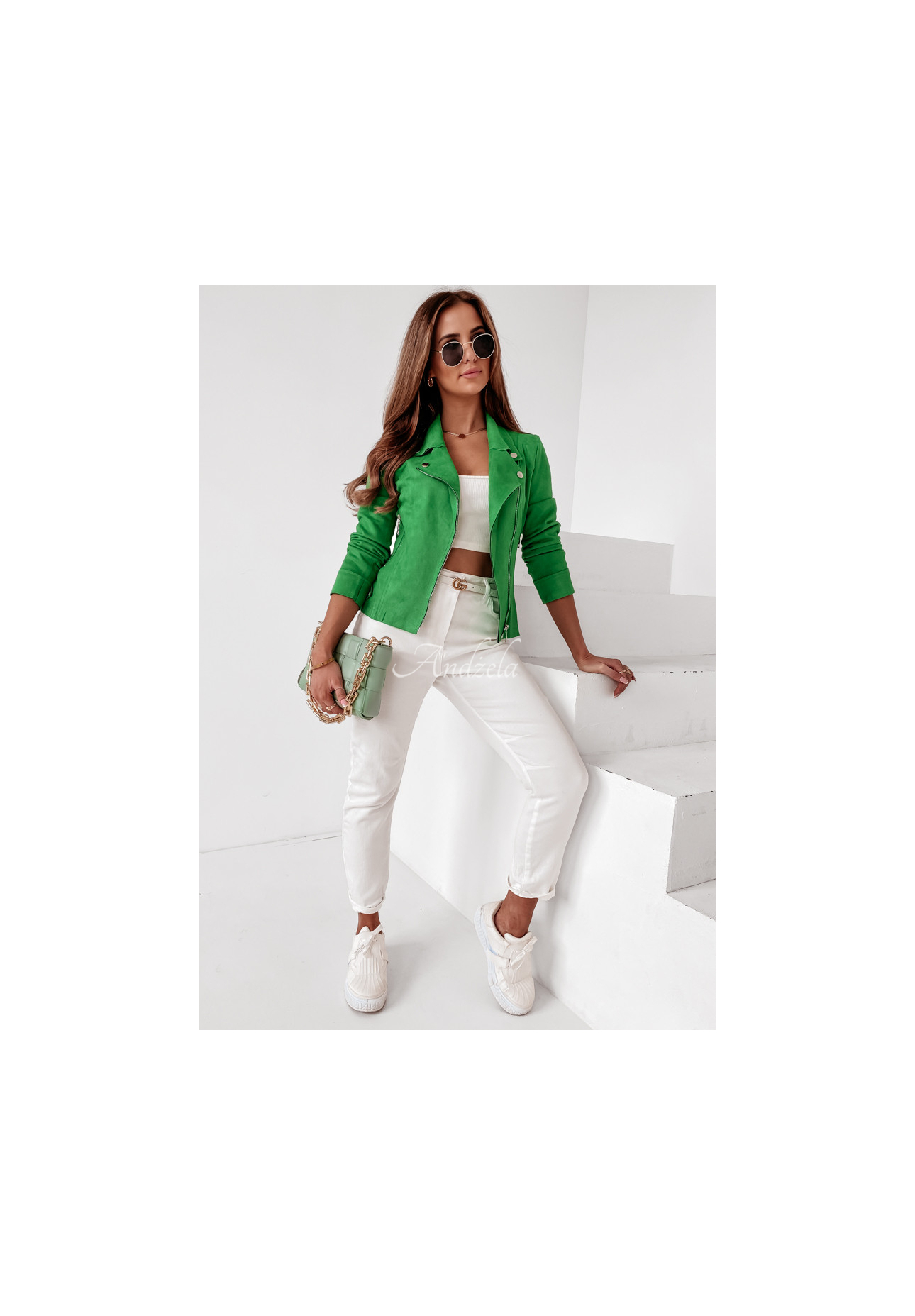 Bikerjacke aus Wildlederimitat Savage HellGrün