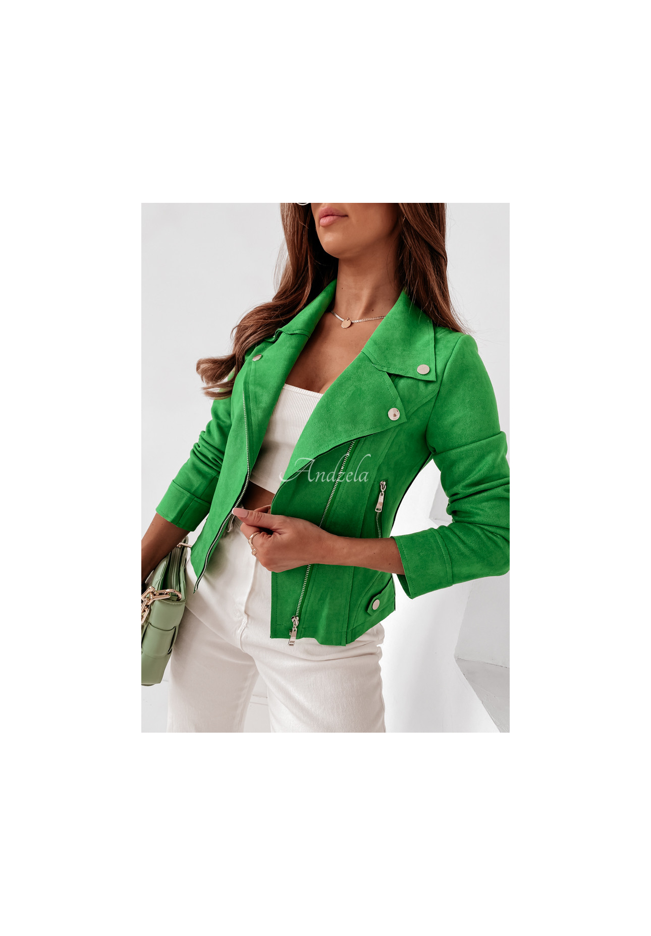 Bikerjacke aus Wildlederimitat Savage HellGrün