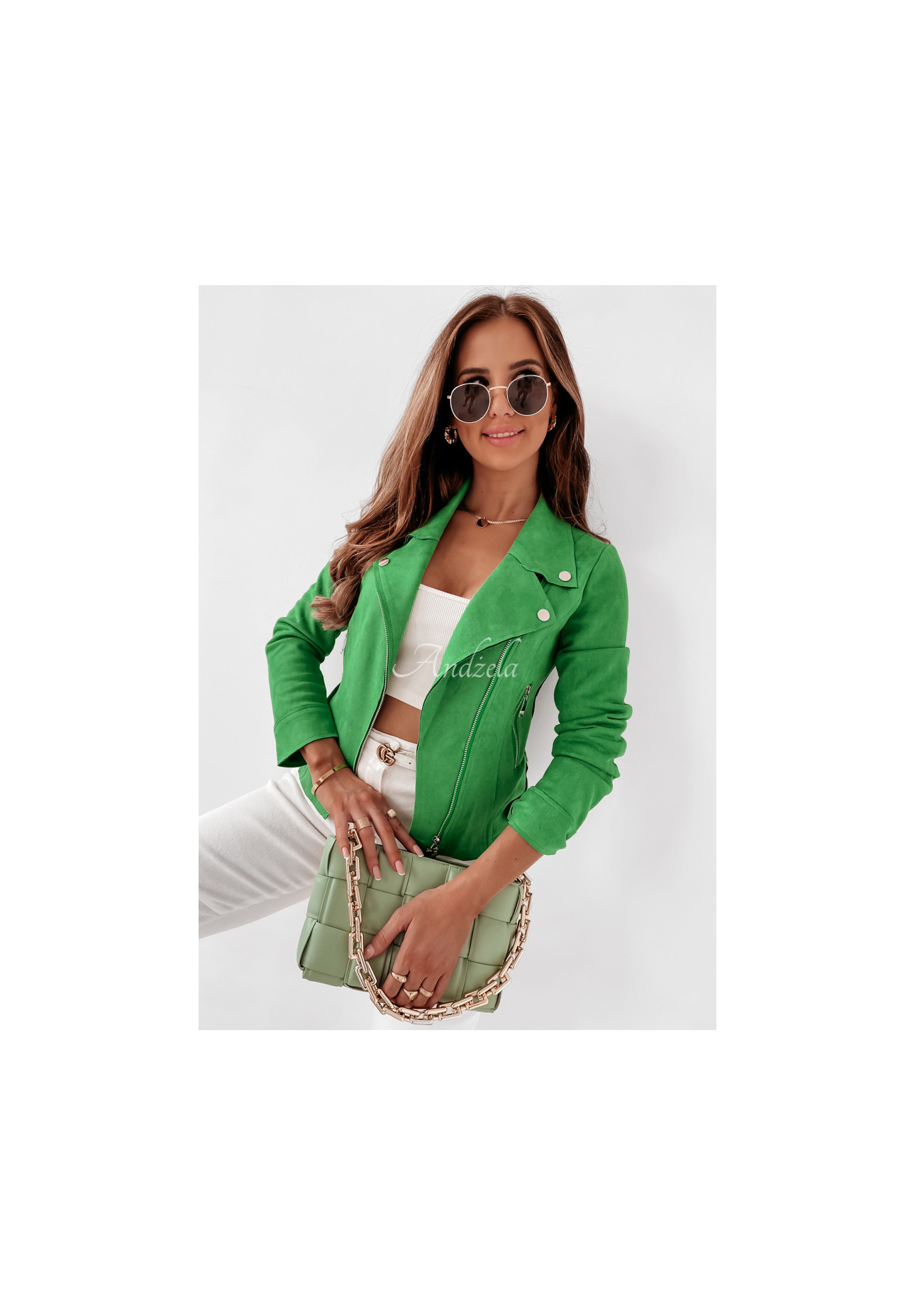 Bikerjacke aus Wildlederimitat Savage HellGrün