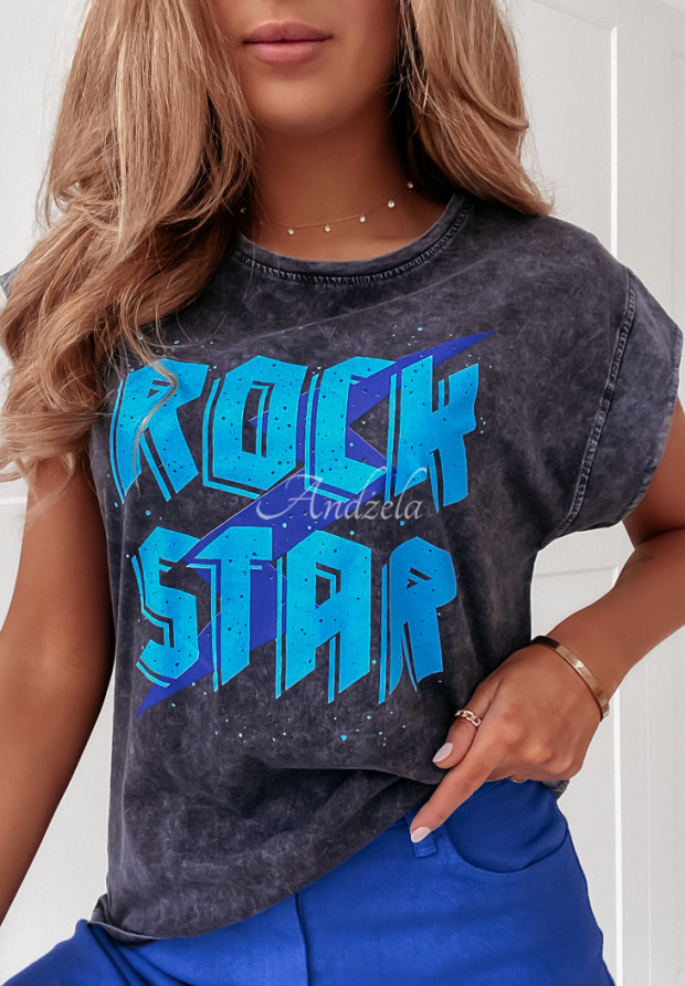 Dekatiertes T-Shirt mit Druck Rockstar Dunkelgrau