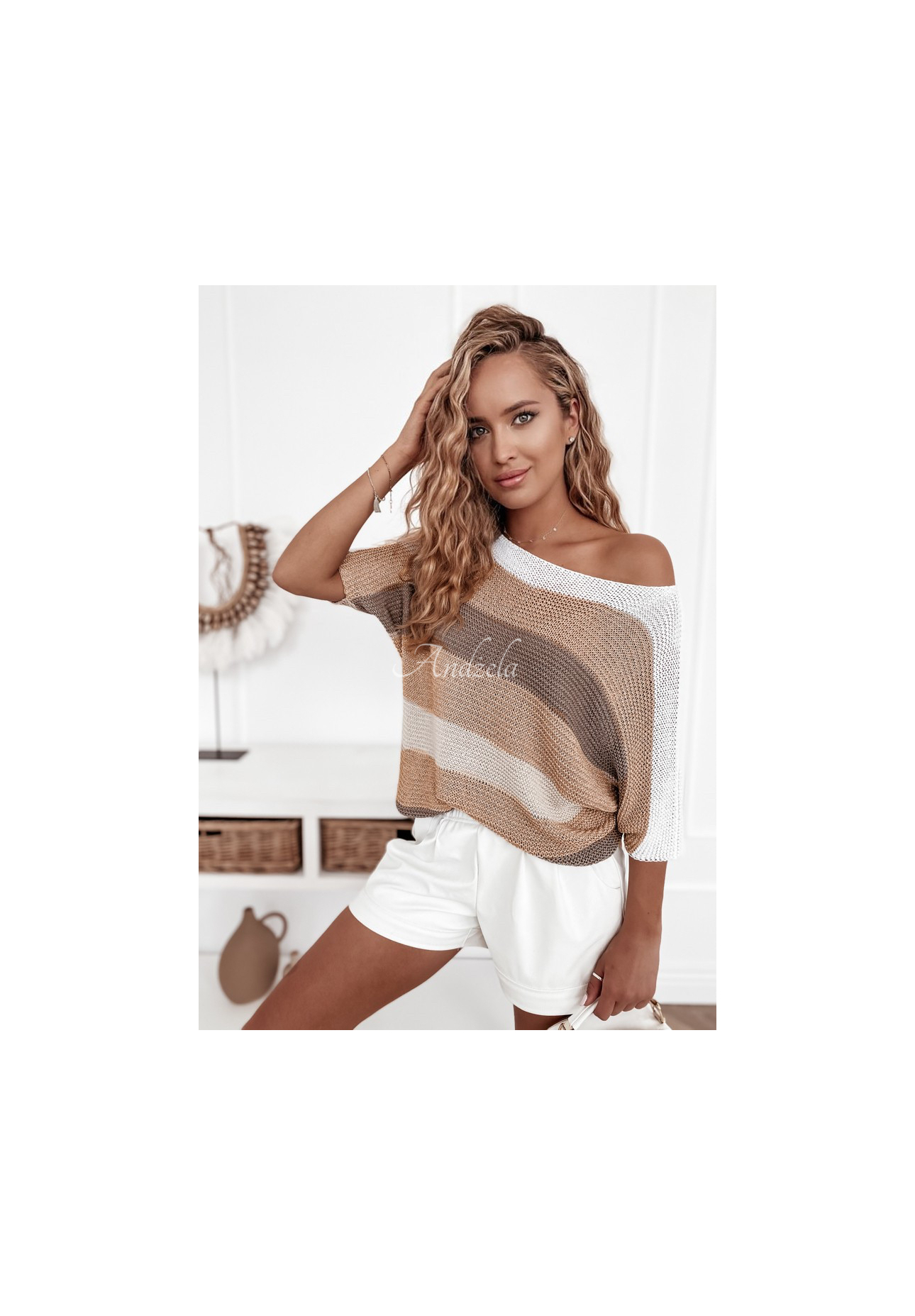 Gestreifter Pullover Eldy Weiß-Gold