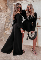 Muślinowe spodnie wide leg Attare czarne