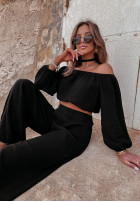 Muślinowe spodnie wide leg Attare czarne