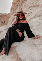 Muślinowe spodnie wide leg Attare czarne