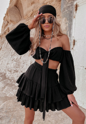 Muslin skirt with frills Malta black