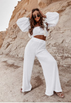 Muślinowe spodnie wide leg Malta białe