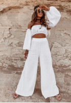 Muślinowe spodnie wide leg Malta białe