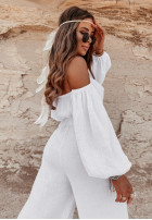 Muślinowe spodnie wide leg Malta białe