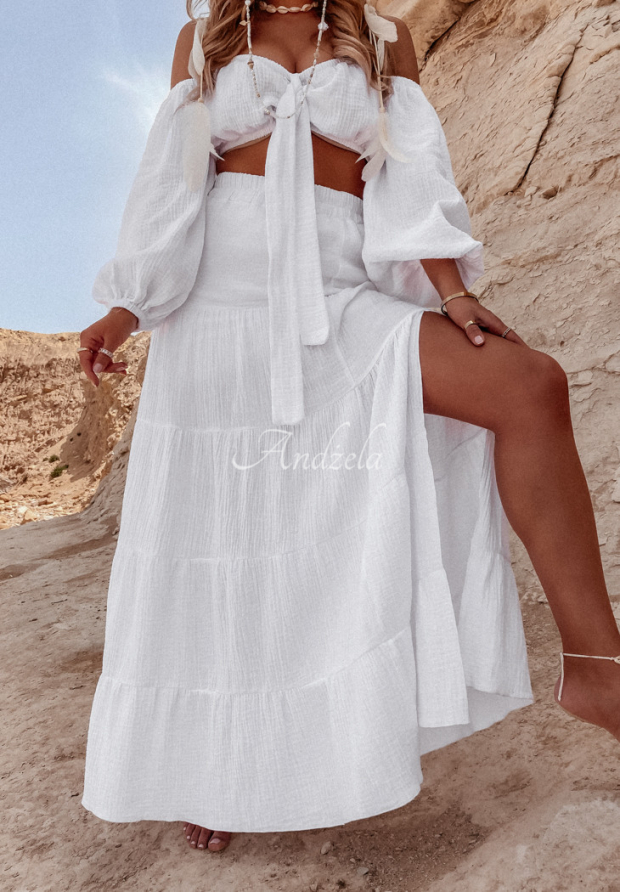 Muslin skirt with slit Malta white