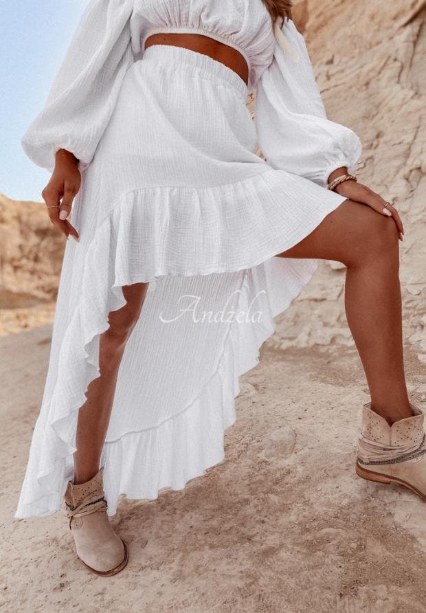 Asymmetrical muslin skirt with frills Malta white