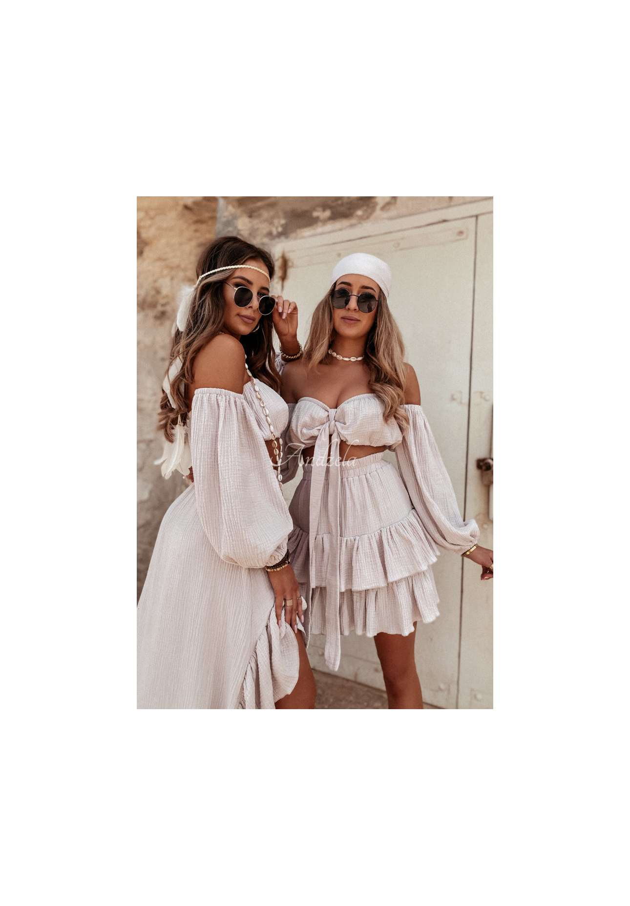 Musselin-Rock mit Rüschen Malta Beige