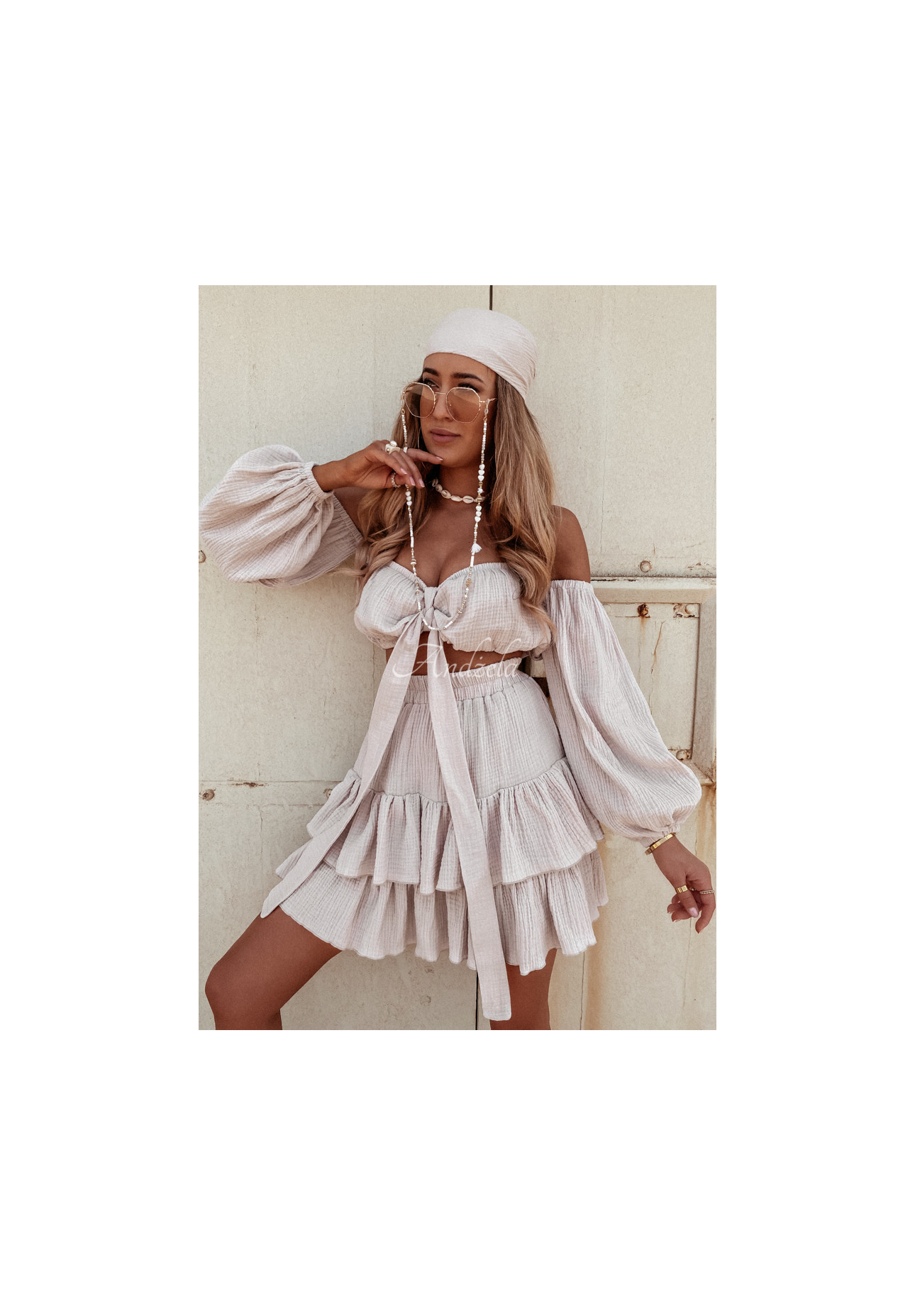 Musselin-Rock mit Rüschen Malta Beige