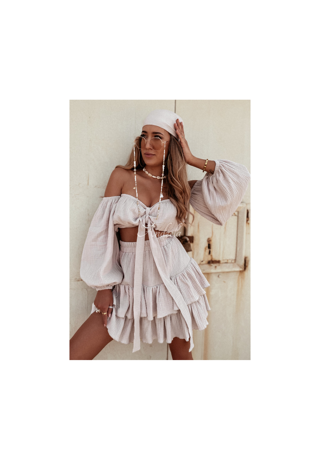 Musselin-Rock mit Rüschen Malta Beige