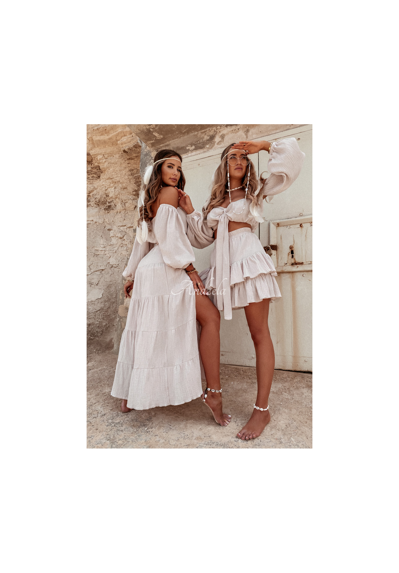 Musselin-Rock mit Rüschen Malta Beige